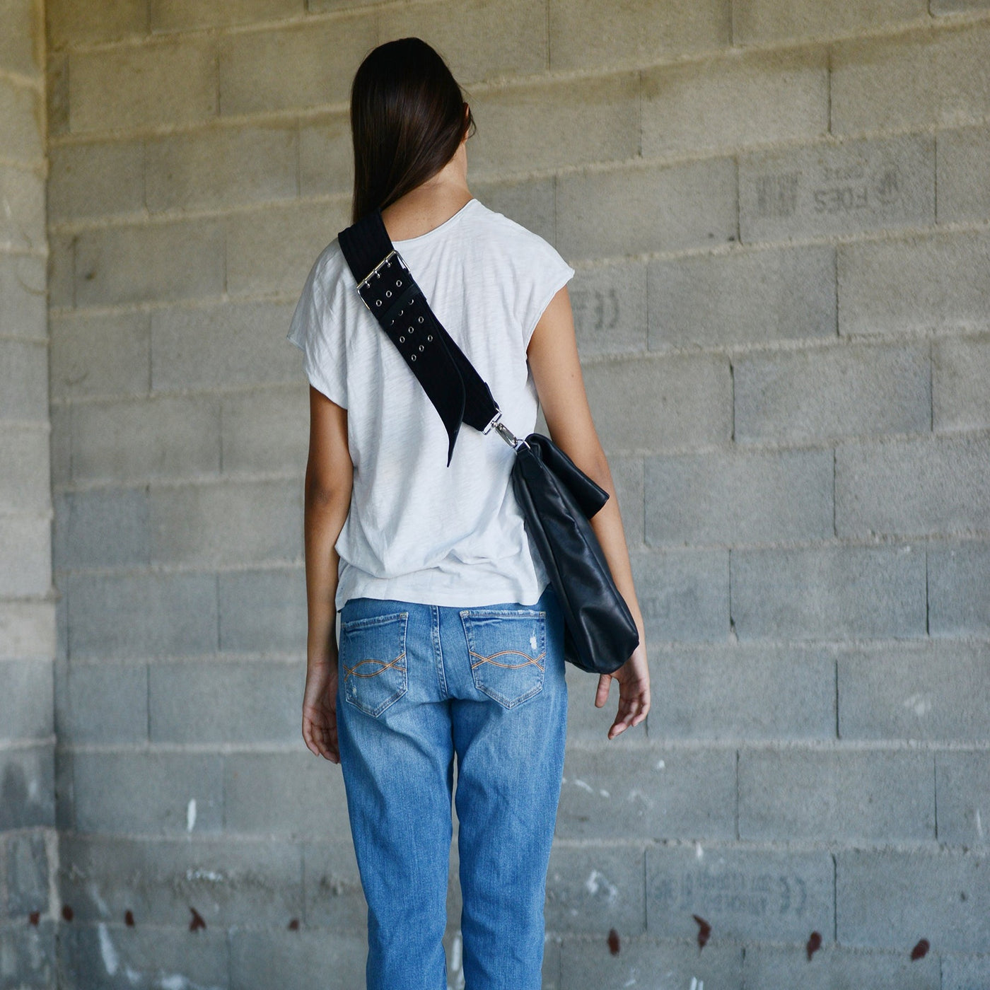 Elude messenger bag, leather and suede