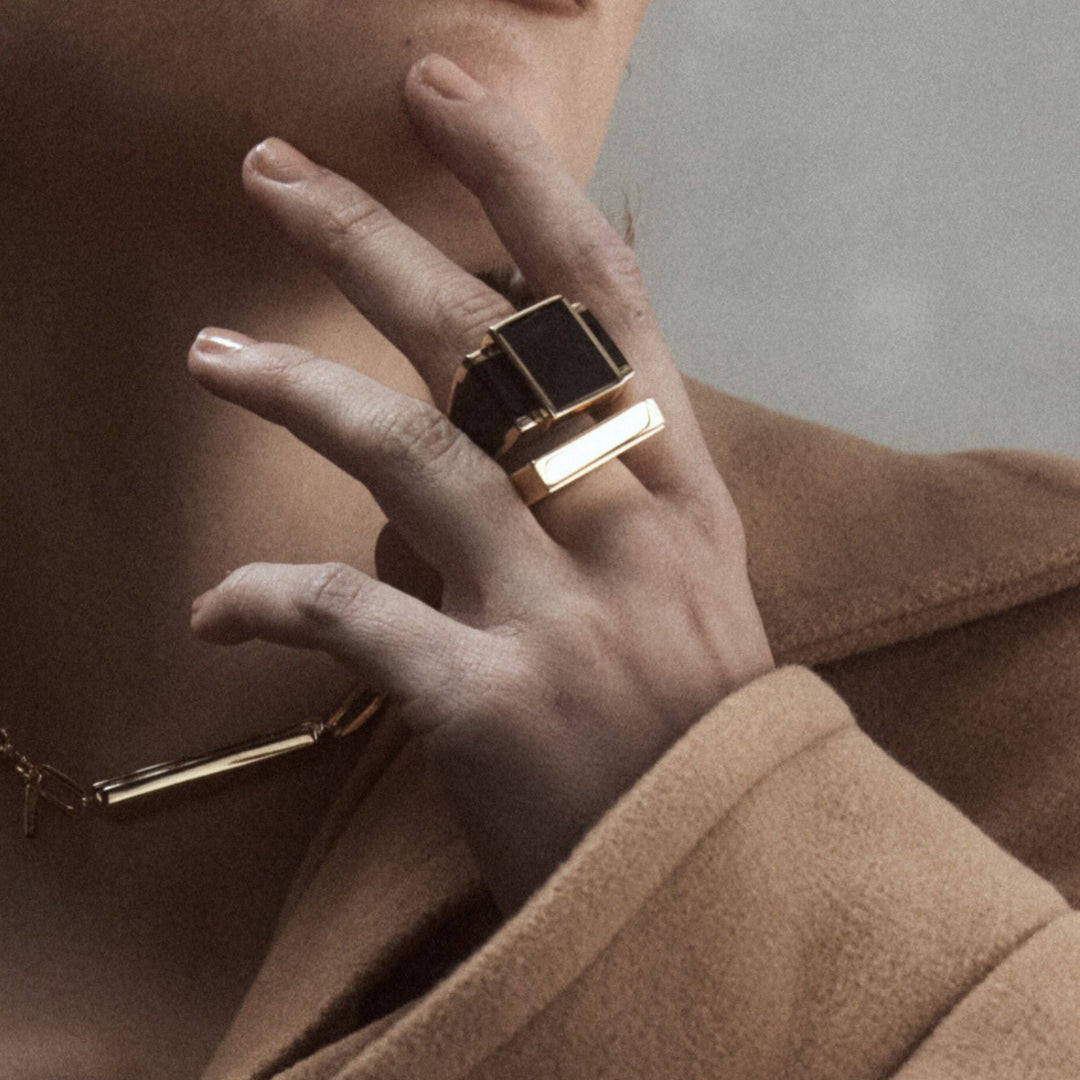 Gold Sculptural Ring – One – Unisex – Resin Plated Metal